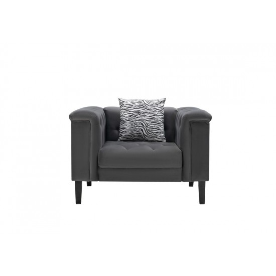 Mary Dark Gray Velvet Tufted Sofa Chaise Chair Ottoman Set 6 Accent Pillows