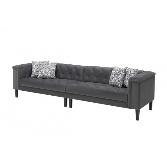 Mary Dark Gray Velvet Tufted Sofa Ottoman Living Room Set With 4 Accent Pillows