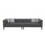 Mary Dark Gray Velvet Tufted Sofa Ottoman Living Room Set With 4 Accent Pillows