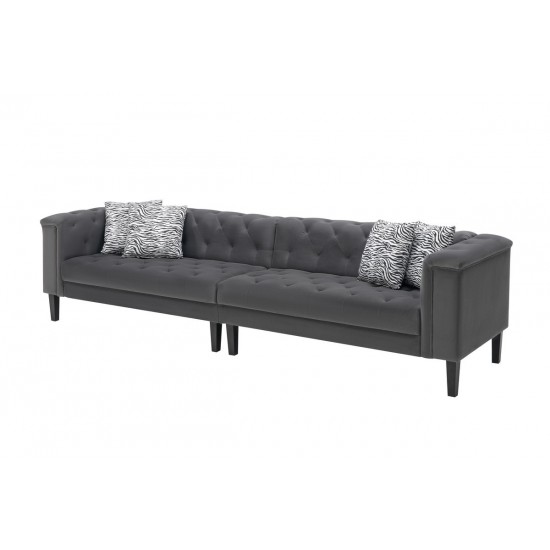 Mary Dark Gray Velvet Tufted Sofa With Accent 4 Pillows