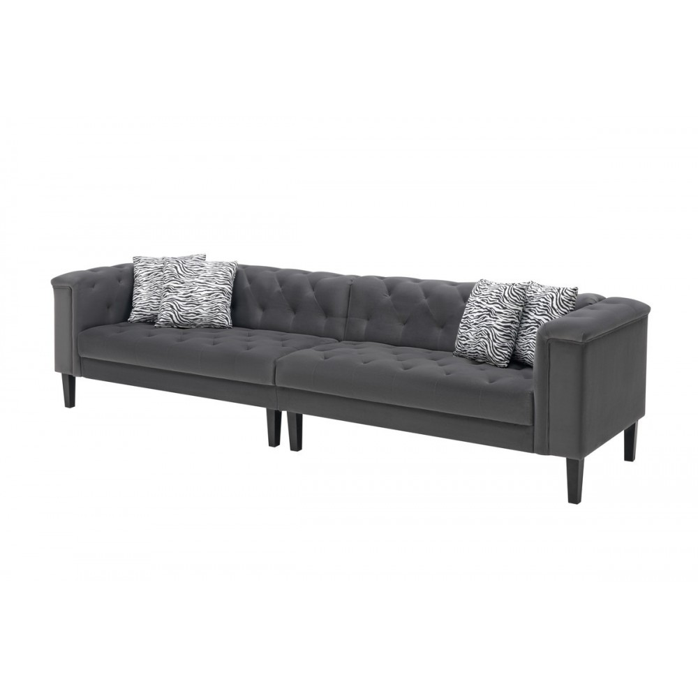 Mary Dark Gray Velvet Tufted Sofa With Accent 4 Pillows