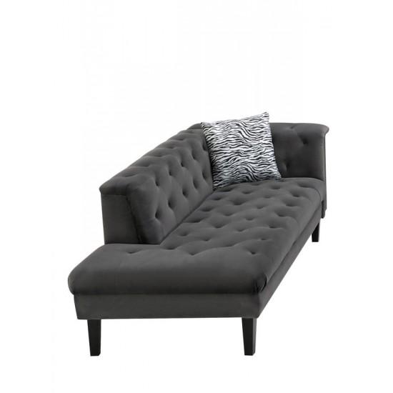 Mary Dark Gray Velvet Tufted Chaise With 1 Accent Pillow