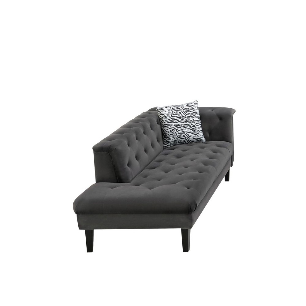 Mary Dark Gray Velvet Tufted Chaise With 1 Accent Pillow