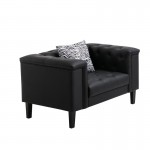 Sarah Black Vegan Leather Tufted Sofa 2 Chairs Living Room Set 6 Accent Pillows