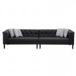 Sarah Black Vegan Leather Tufted Sofa With 4 Accent Pillows