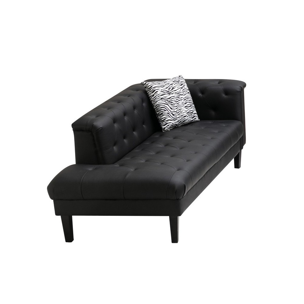 Sarah Black Vegan Leather Tufted Chaise With 1 Accent Pillow