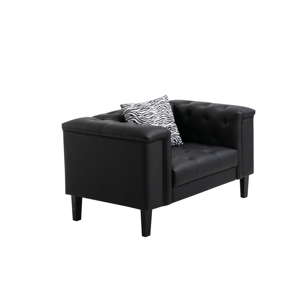 Sarah Black Vegan Leather Tufted Chair With 1 Accent Pillow