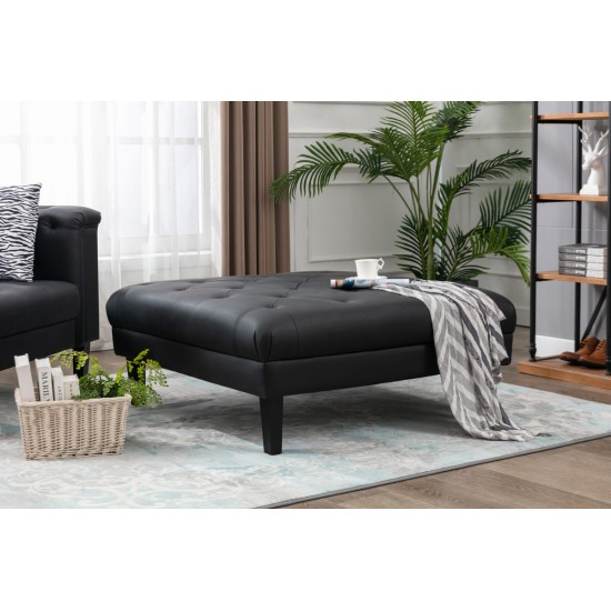 Sarah Black Vegan Leather Tufted Ottoman