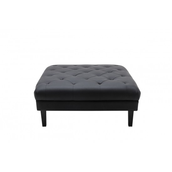 Sarah Black Vegan Leather Tufted Ottoman