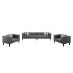 Sarah Gray Vegan Leather Tufted Sofa 2 Chairs Living Room Set 6 Accent Pillows