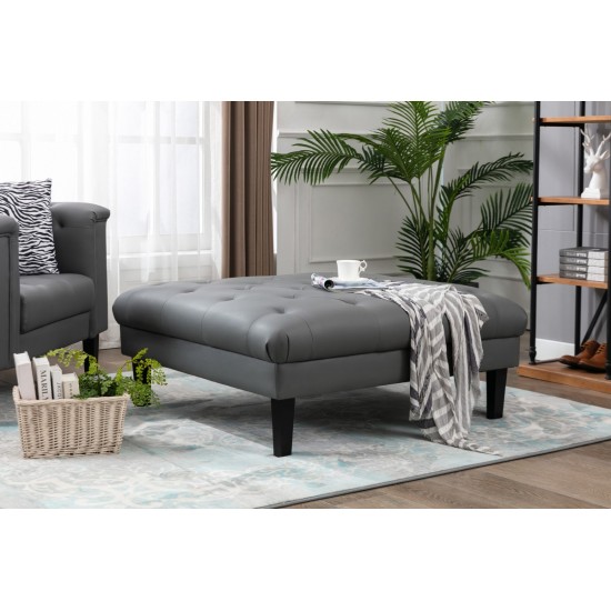 Sarah Gray Vegan Leather Tufted Sofa Ottoman Living Room Set 4 Accent Pillows
