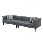 Sarah Gray Vegan Leather Tufted Sofa With 4 Accent Pillows