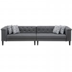 Sarah Gray Vegan Leather Tufted Sofa With 4 Accent Pillows