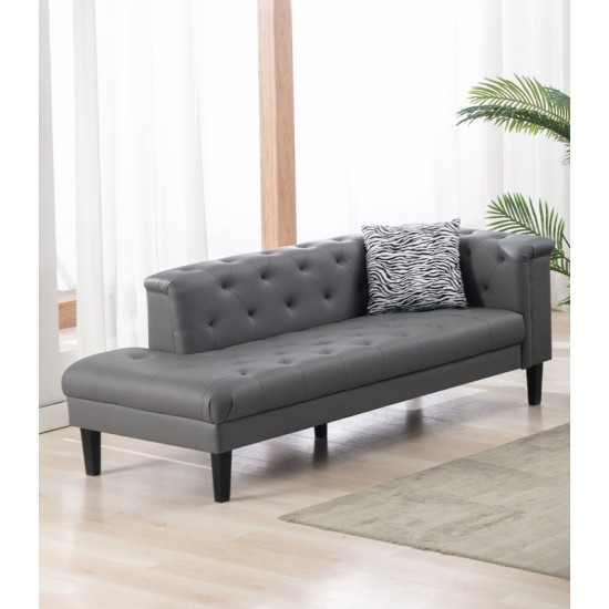 Sarah Gray Vegan Leather Tufted Chaise With 1 Accent Pillow
