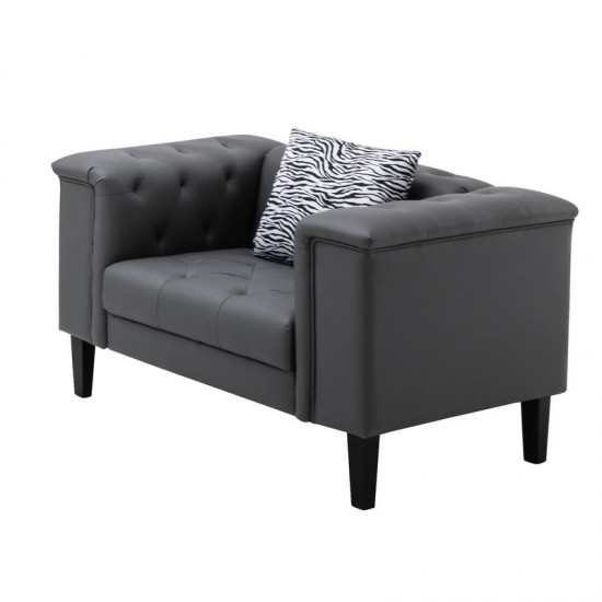 Sarah Gray Vegan Leather Tufted Chair With 1 Accent Pillow