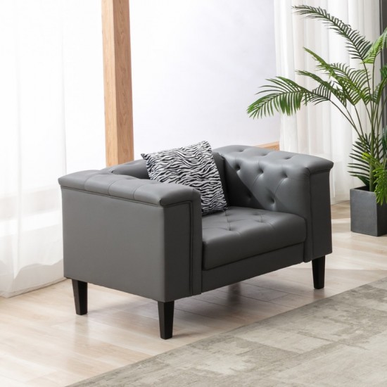 Sarah Gray Vegan Leather Tufted Chair With 1 Accent Pillow