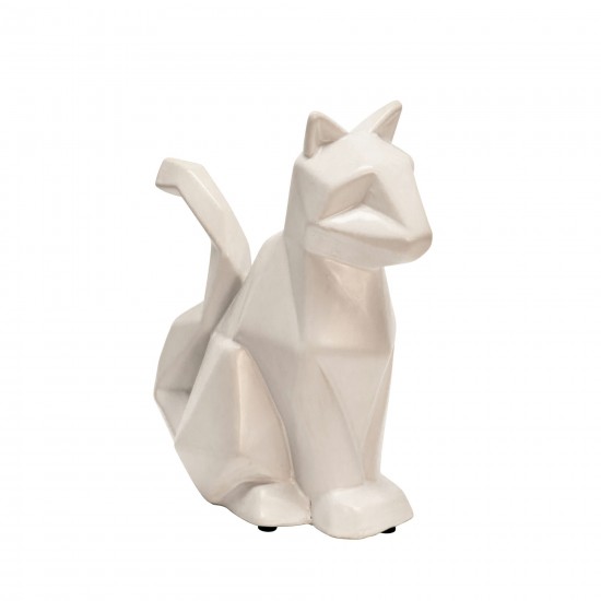 Cer, 10" Modern Cat Figurine, White