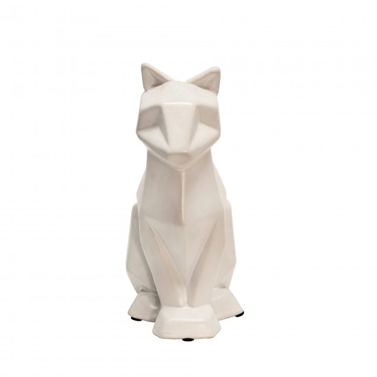 Cer, 10" Modern Cat Figurine, White