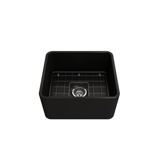 Classico Farmhouse Apron Front Fireclay 20 in. Single Bowl Kitchen Sink with Protective Bottom Grid and Strainer in Matte Bla