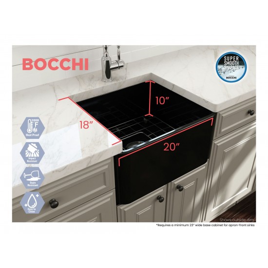 Classico Farmhouse Apron Front Fireclay 20 in. Single Bowl Kitchen Sink with Protective Bottom Grid and Strainer in Matte Bla