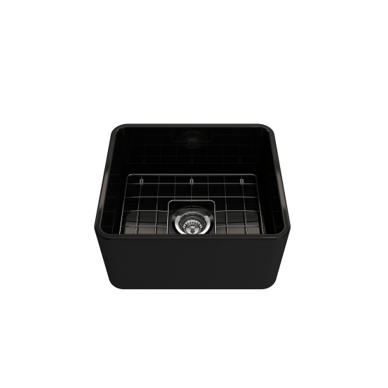 Classico Farmhouse Apron Front Fireclay 20 in. Single Bowl Kitchen Sink with Protective Bottom Grid and Strainer in Black