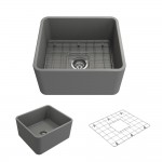 Classico Farmhouse Apron Front Fireclay 20 in. Single Bowl Kitchen Sink with Protective Bottom Grid and Strainer in Matte Gra