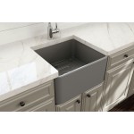 Classico Farmhouse Apron Front Fireclay 20 in. Single Bowl Kitchen Sink with Protective Bottom Grid and Strainer in Matte Gra