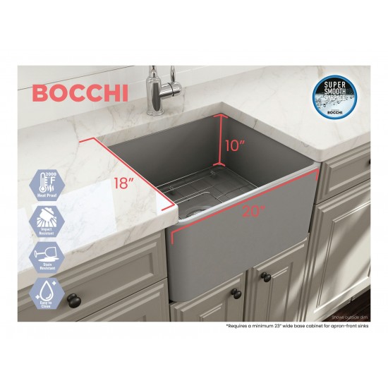 Classico Farmhouse Apron Front Fireclay 20 in. Single Bowl Kitchen Sink with Protective Bottom Grid and Strainer in Matte Gra