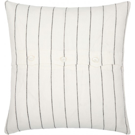 Surya Linen Stripe Buttoned White Pillow Cover 22"H X 22"W