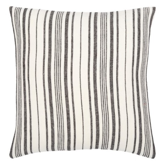 Surya Linen Stripe Buttoned Pillow Cover 18"H X 18"W Cream