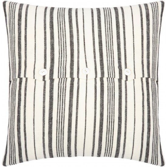 Surya Linen Stripe Buttoned Pillow Cover 18"H X 18"W Cream