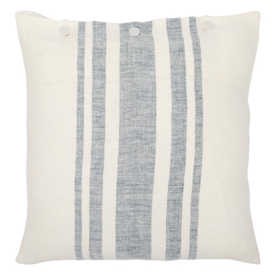 Surya Linen Stripe Buttoned Pillow Cover 20"H X 20"W - Cream