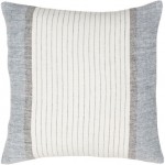 Surya Linen Stripe Buttoned Cream Pillow Cover 20"H X 20"W