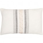 Surya Linen Stripe Embellished Pillow Cover 13"H X 20"W Cream & Black