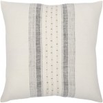 Surya Linen Stripe Embellished Pillow Cover 18"H X 18"W Cream & Black