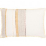 Surya Linen Stripe Embellished Pillow Cover 13"H X 20"W Cream & Mustard