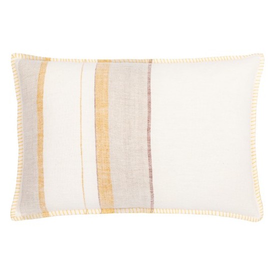 Surya Linen Stripe Embellished Pillow Cover 13"H X 20"W Cream & Mustard