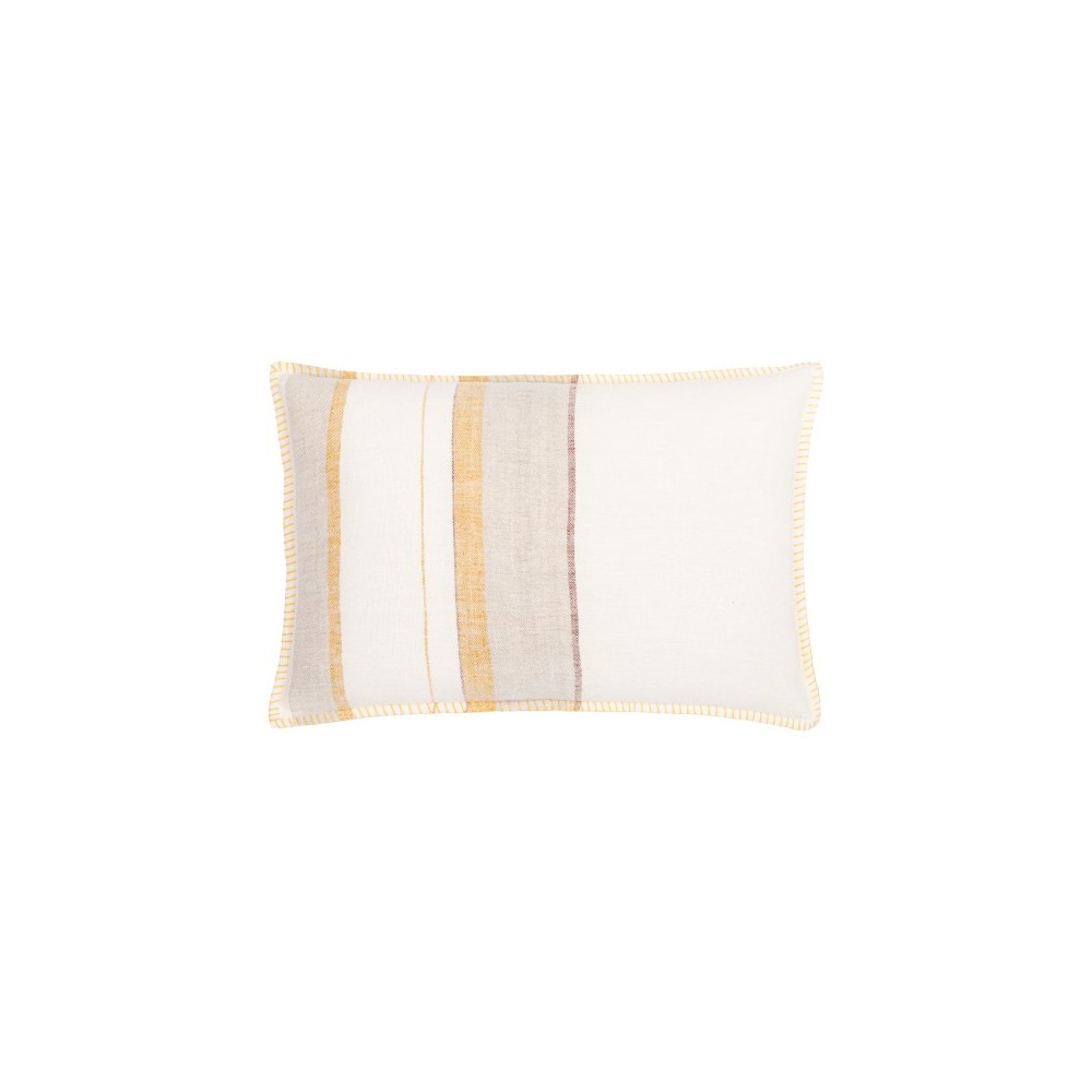 Surya Linen Stripe Embellished Pillow Cover 13"H X 20"W Cream & Mustard Surya Linen Stripe Embellished Pillow Cover 13"H X 20"W Cream & Mustard