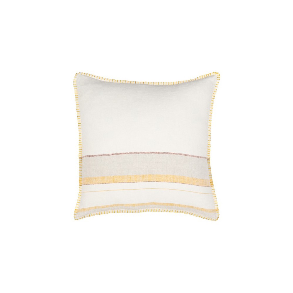 Surya Linen Stripe Embellished Pillow Cover 18"H X 18"W Cream & Mustard