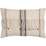 Surya Linen Stripe Embellished Pillow Cover 13"H X 20"W Cream & Light Beige