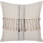 Surya Linen Stripe Embellished Pillow Cover 18"H X 18"W Cream & Light Beige