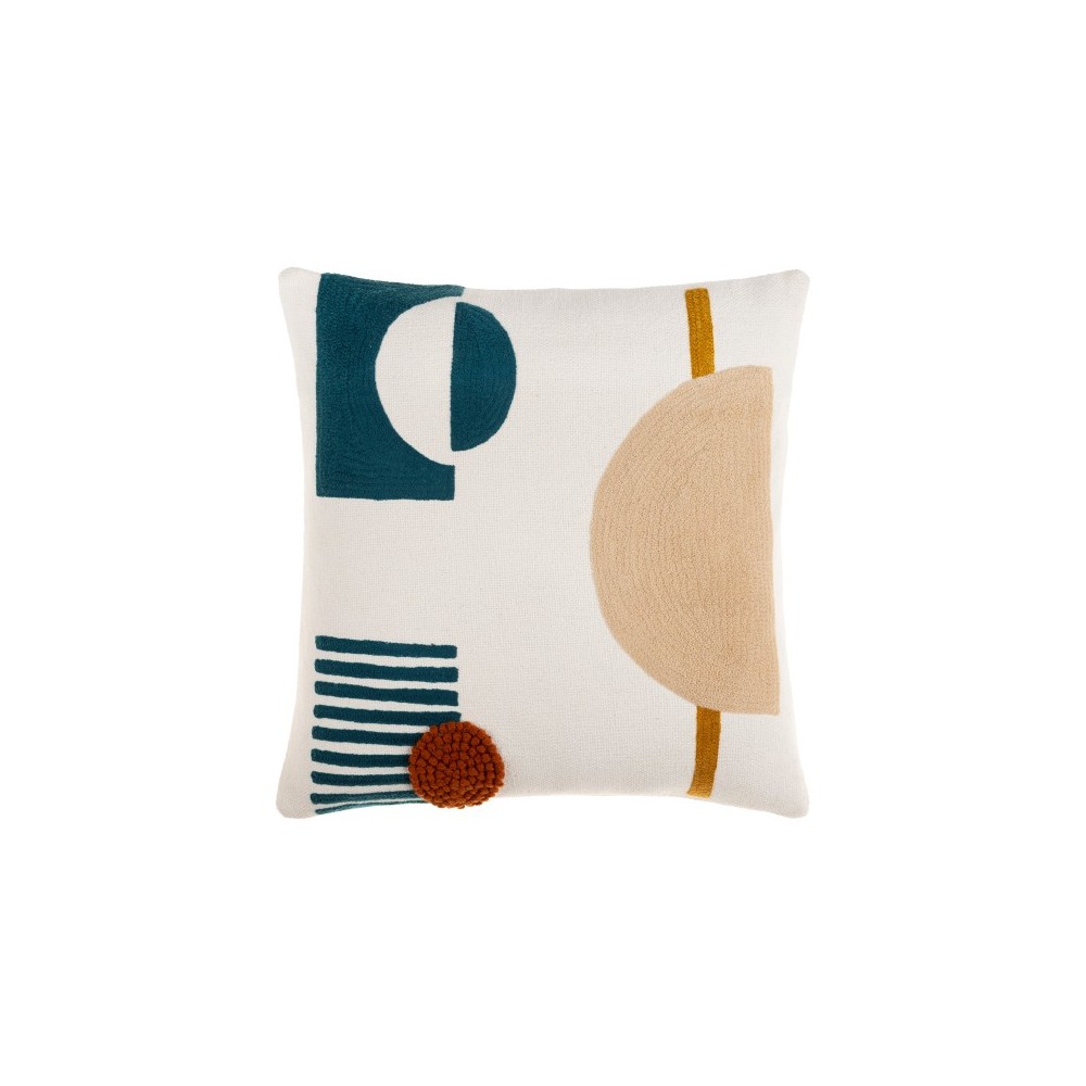 Surya Novel Pillow Cover 18"H X 18"W Cream & Deep Teal Surya Novel Pillow Cover 18"H X 18"W Cream & Deep Teal