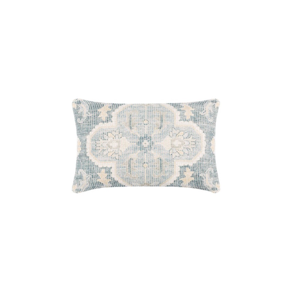 Surya Samsun Pillow Cover 14"H X 22"W Cream & Teal Surya Samsun Pillow Cover 14"H X 22"W Cream & Teal