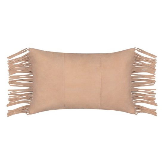 Surya Suede Fringe Tan Pillow Cover 14"H X 22"W