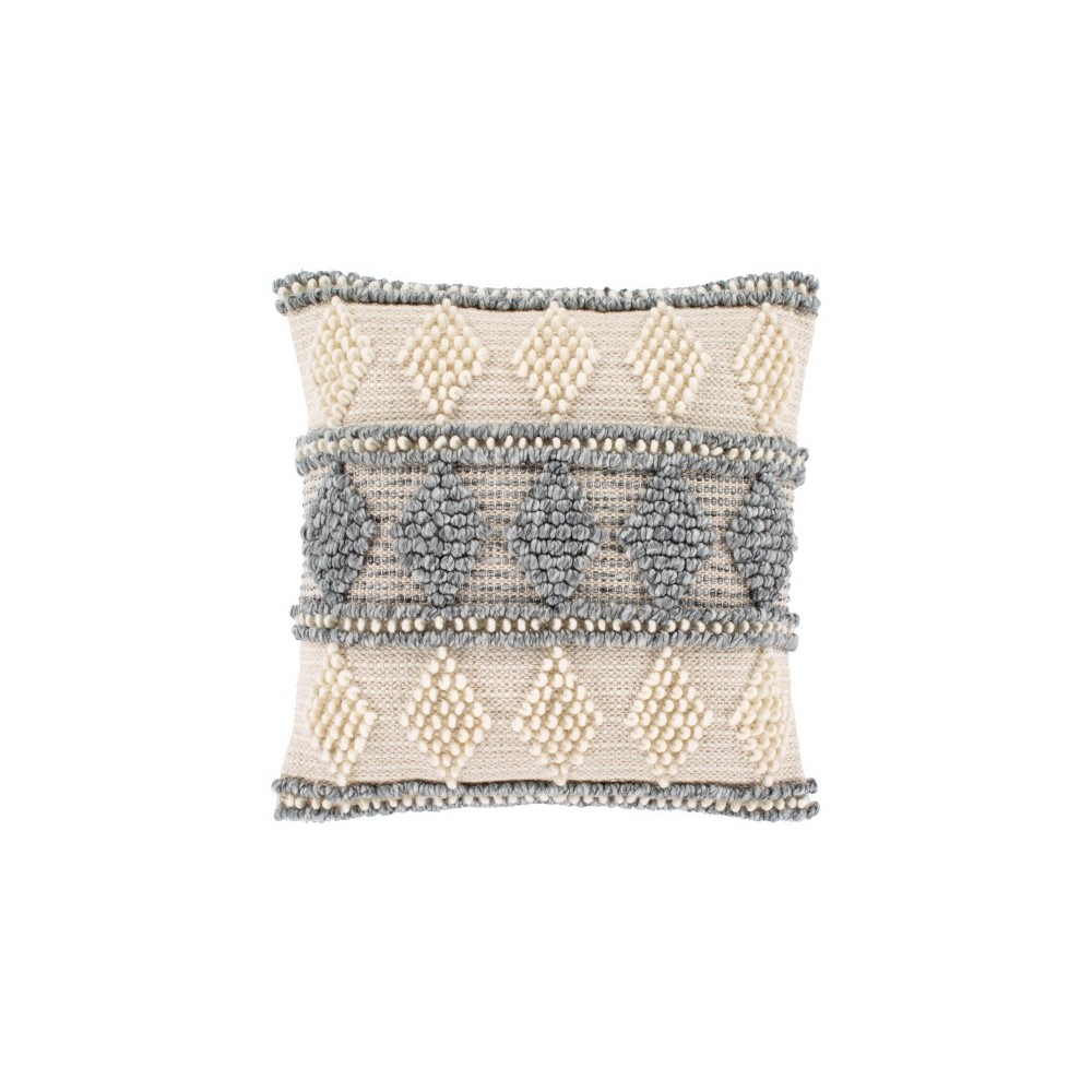 Surya Anders Cream & Slate Pillow Shell With Down Insert 20"H X 20"W