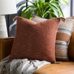 Surya Braided Bisa Brown Pillow Shell With Down Insert 18"H X 18"W