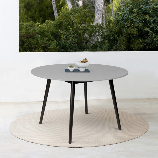 Sydney Outdoor Patio Round Dining Table in Black Eucalyptus and Grey Stone