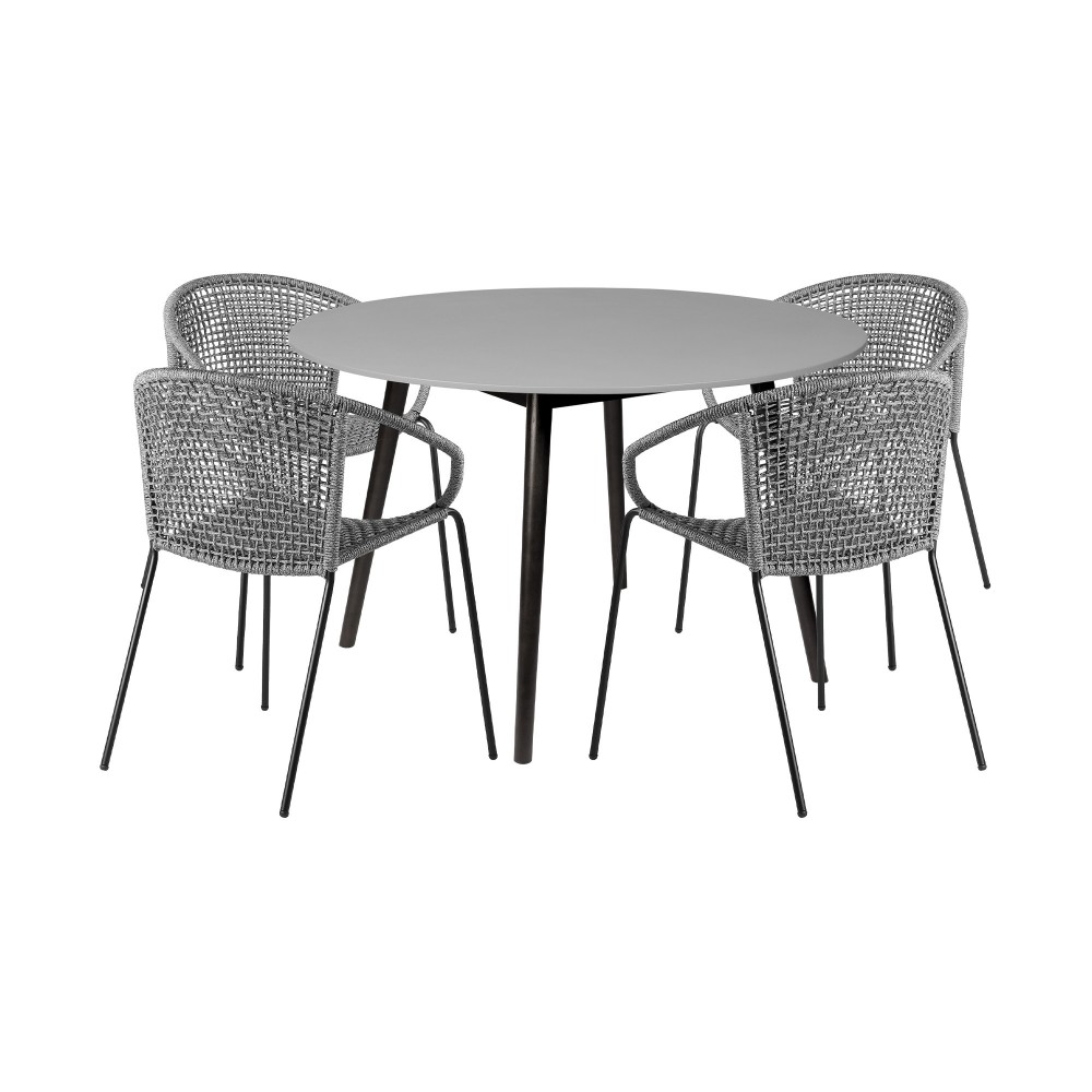 Sydney and Snack 5 Piece Patio Dining Set in Grey with Black Eucalyptus Wood