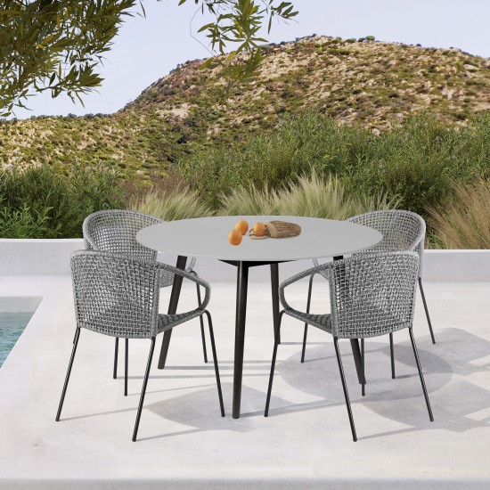 Sydney and Snack 5 Piece Patio Dining Set in Grey with Black Eucalyptus Wood