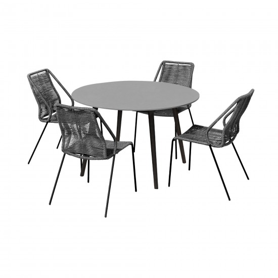 Sydney and Clip Patio 5 Piece Dining Set in Grey Rope with Black Eucalyptus Wood